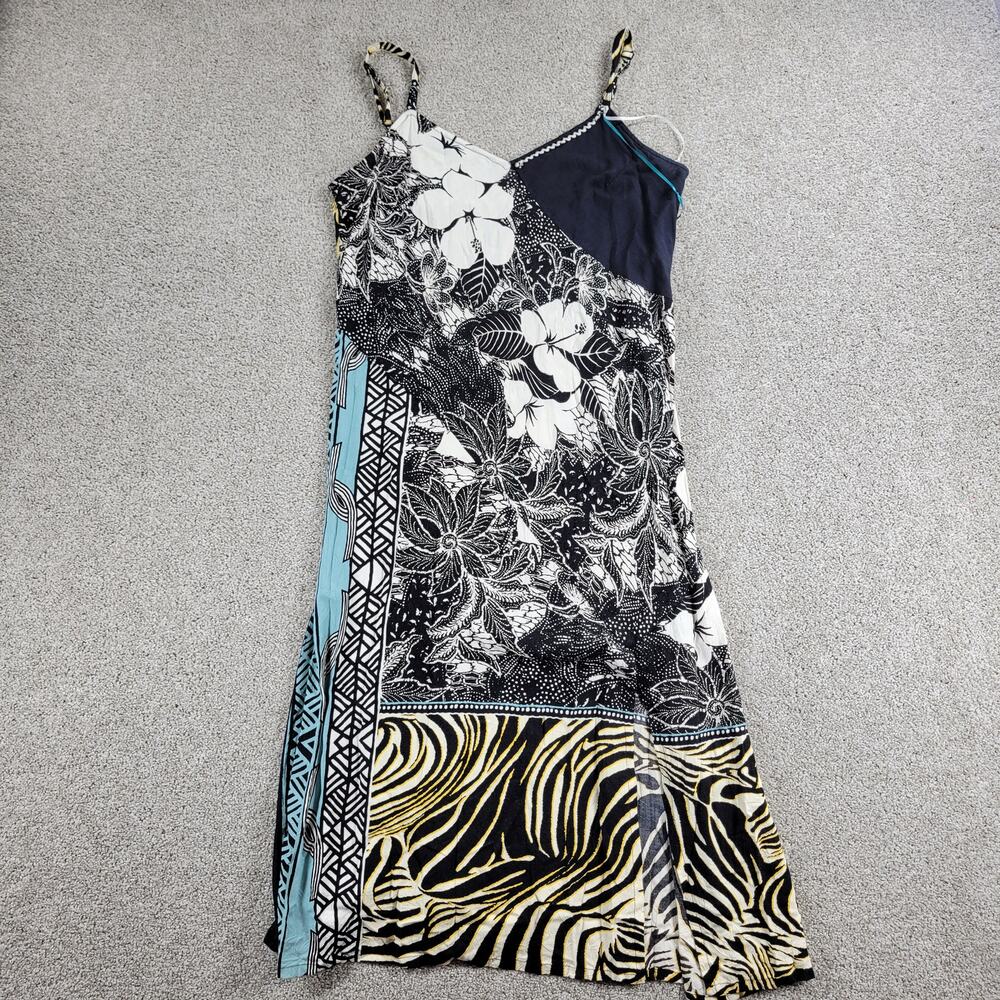 VTG Jams World Voile Zabiscus Dress Womens L Black White Rare Print Side Slit